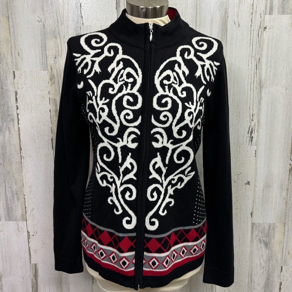 Christopher‎ & Banks Black and White Scroll Cardigan Sweater